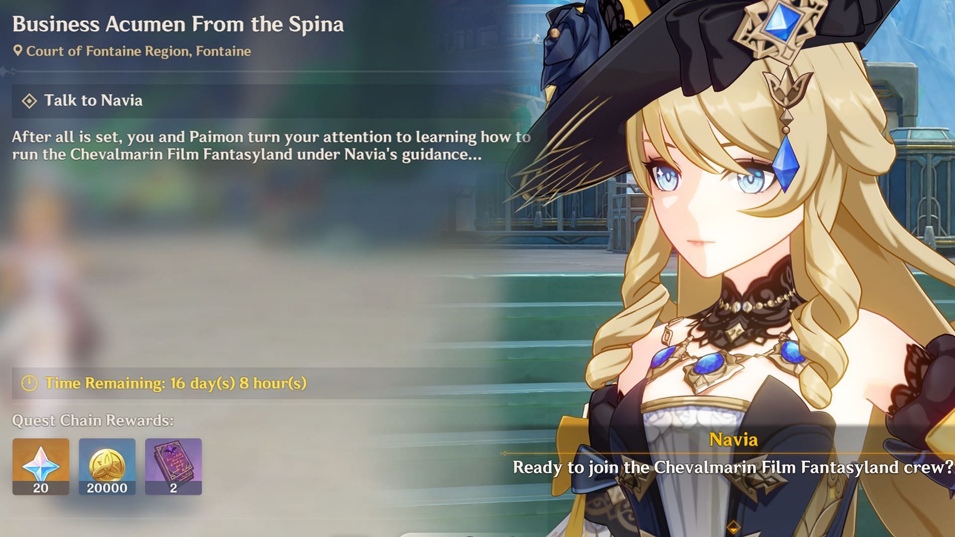 Next, you will need to play the "Business Acumen from the Spina" quest (Image via Sportskeeda Gaming/HoYoverse)